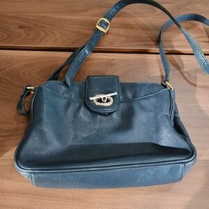 Chic Navy Blue Leather Shoulder Bag